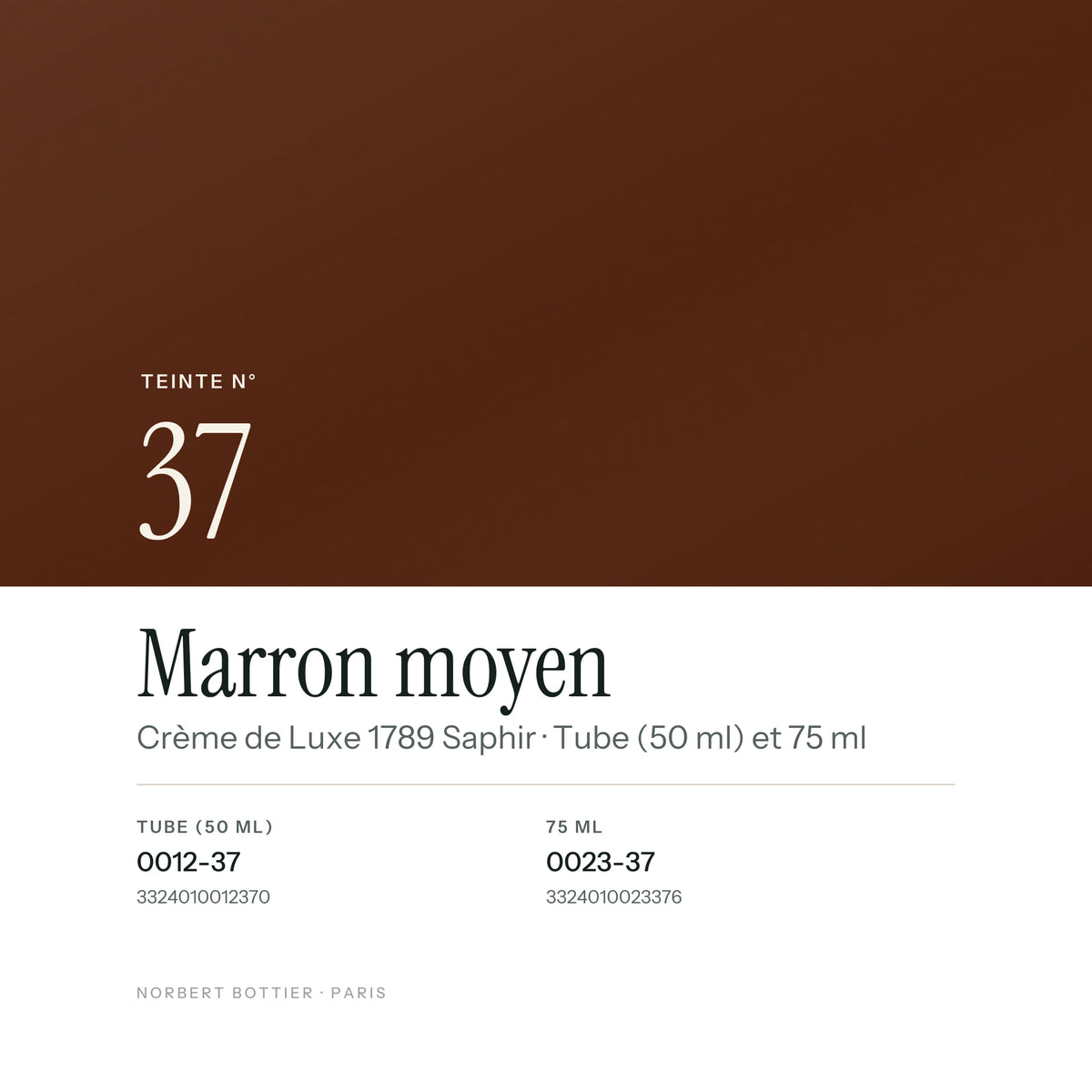 Teinte Marron moyen n° 37 de la Crème de Luxe 1789 Saphir, réf. 0012-37 / 0023-37