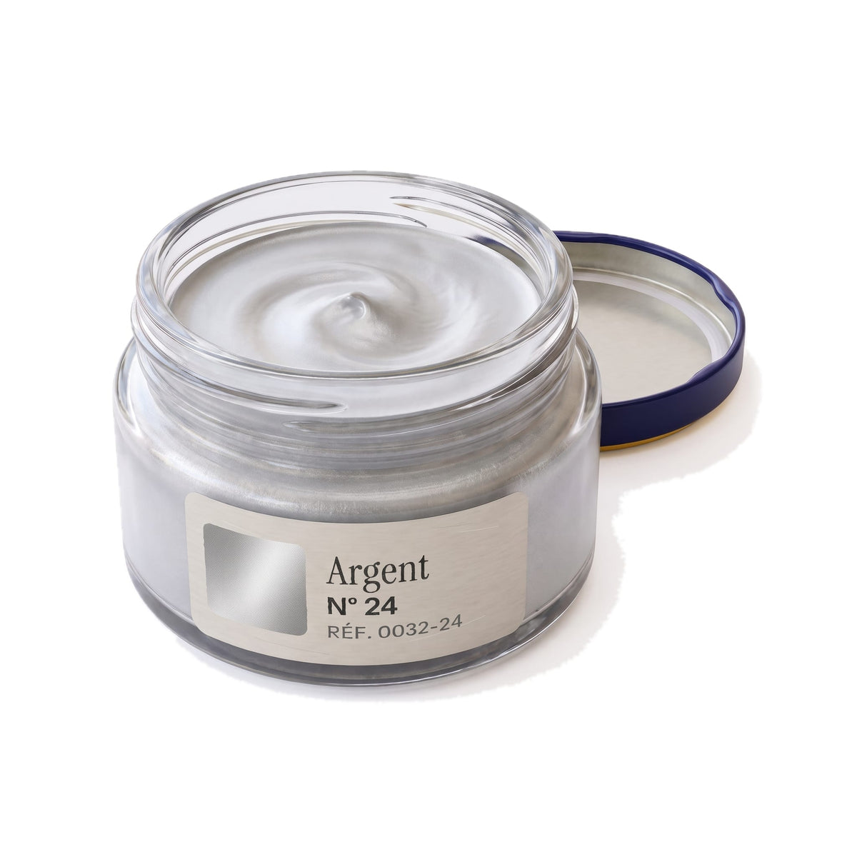 Crème Surfine Saphir Argent, pot ouvert, crème visible