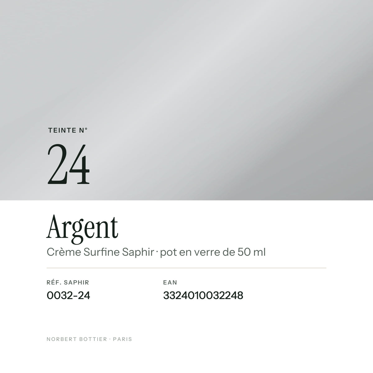 Teinte Argent n° 24 de la Crème Surfine Saphir, réf. 0032-24, EAN 3324010032248