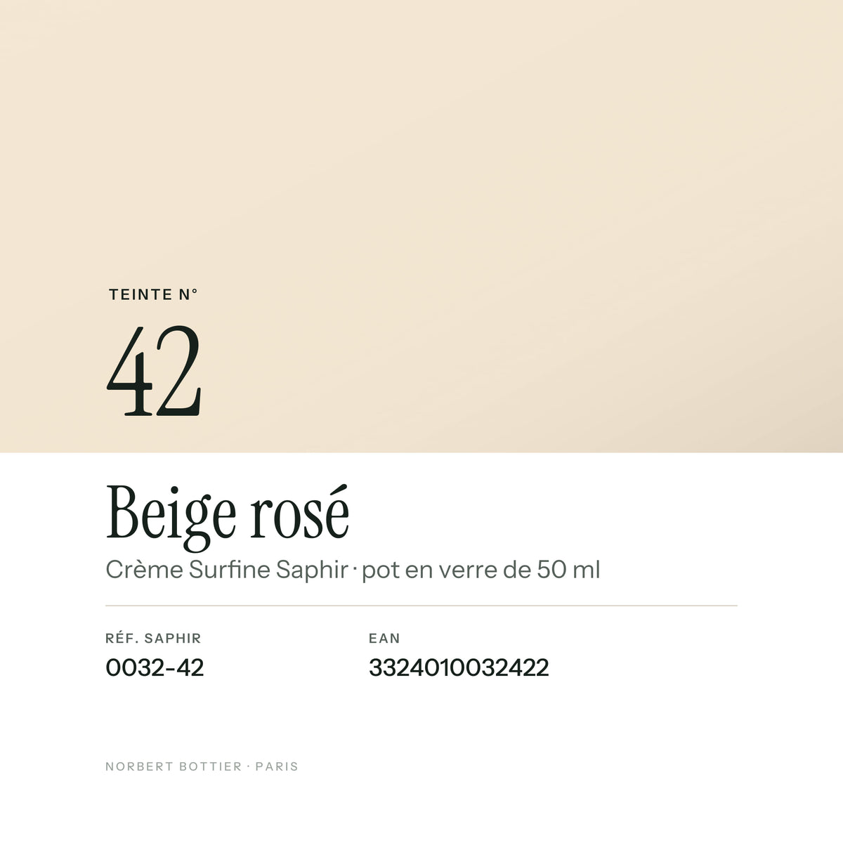 Teinte Beige rosé n° 42 de la Crème Surfine Saphir, réf. 0032-42, EAN 3324010032422
