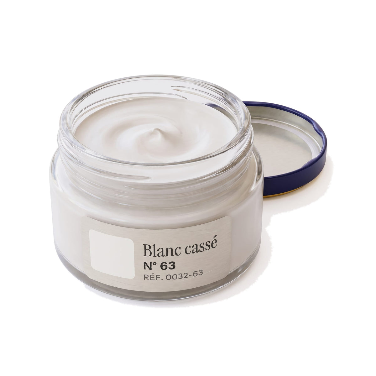 Crème Surfine Saphir Blanc cassé, pot ouvert, crème visible