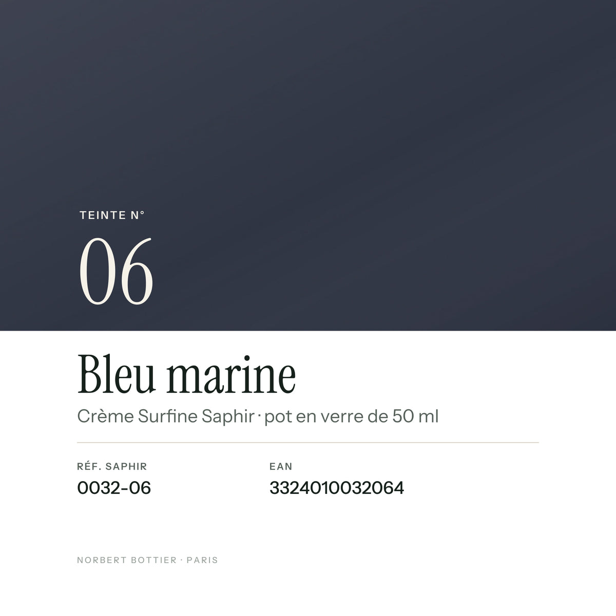 Teinte Bleu marine n° 06 de la Crème Surfine Saphir, réf. 0032-06, EAN 3324010032064
