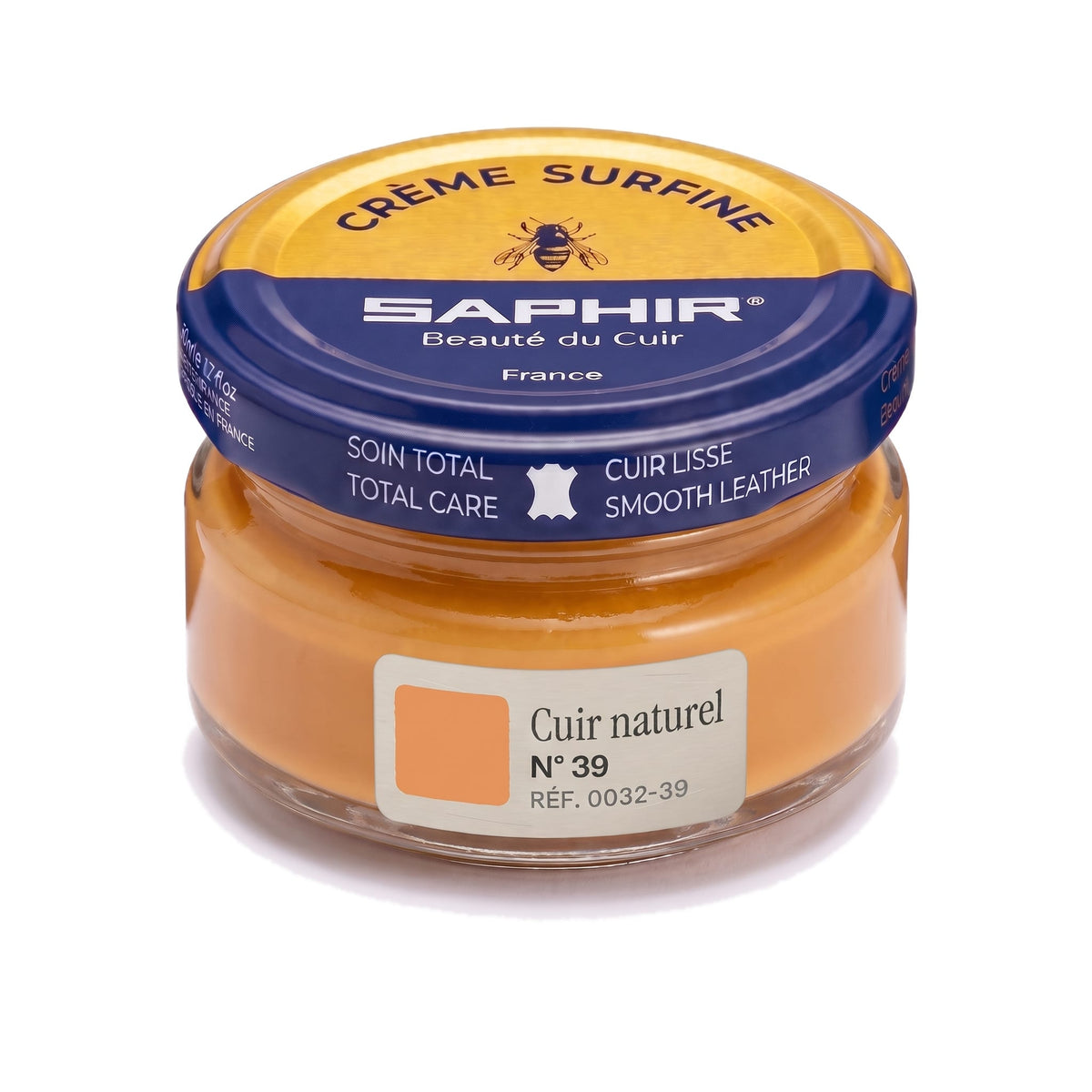 Crème Surfine Saphir Cuir naturel, pot en verre de 50 ml
