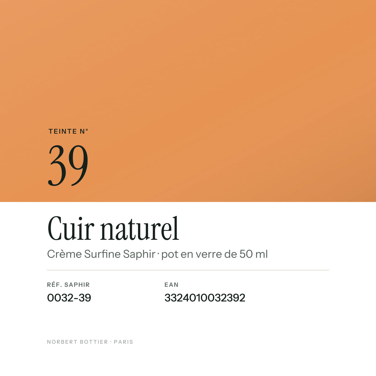 Teinte Cuir naturel n° 39 de la Crème Surfine Saphir, réf. 0032-39, EAN 3324010032392