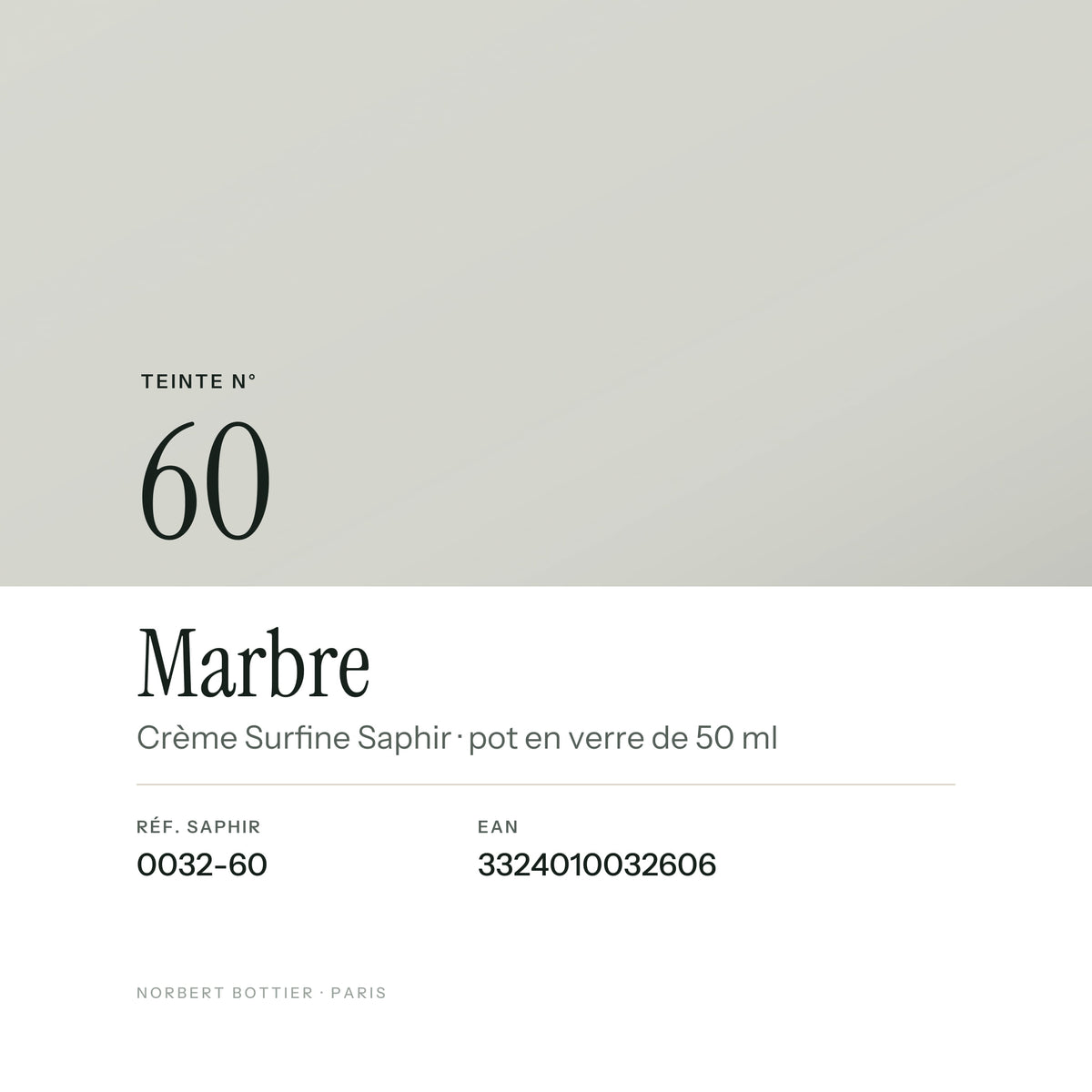 Teinte Marbre n° 60 de la Crème Surfine Saphir, réf. 0032-60, EAN 3324010032606