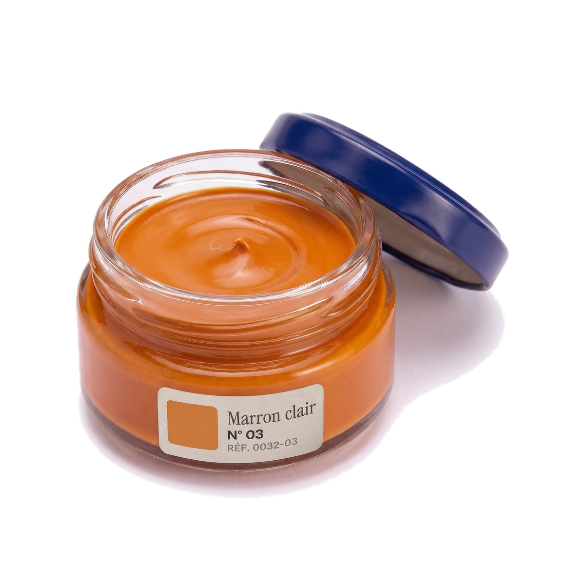Crème Surfine Saphir Marron clair, pot ouvert, crème visible