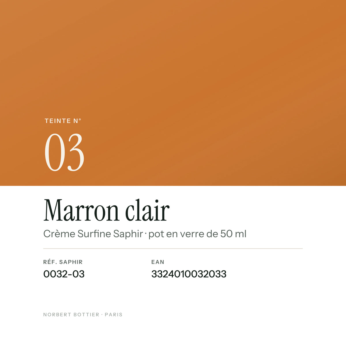 Teinte Marron clair n° 03 de la Crème Surfine Saphir, réf. 0032-03, EAN 3324010032033