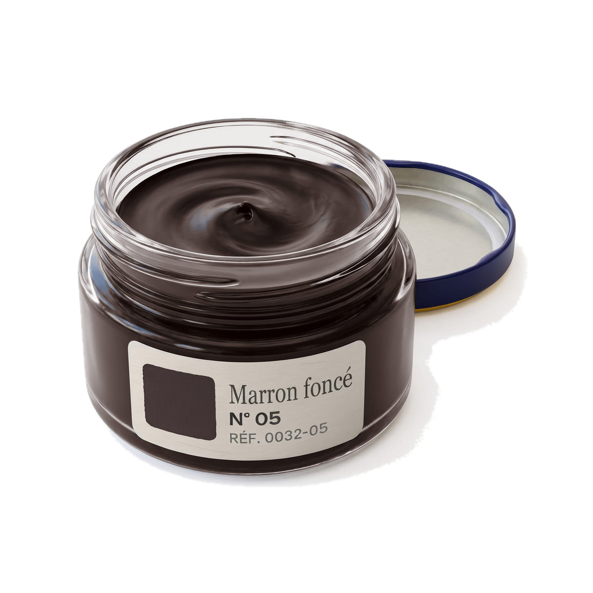 Crème Surfine Saphir Marron foncé, pot ouvert, crème visible
