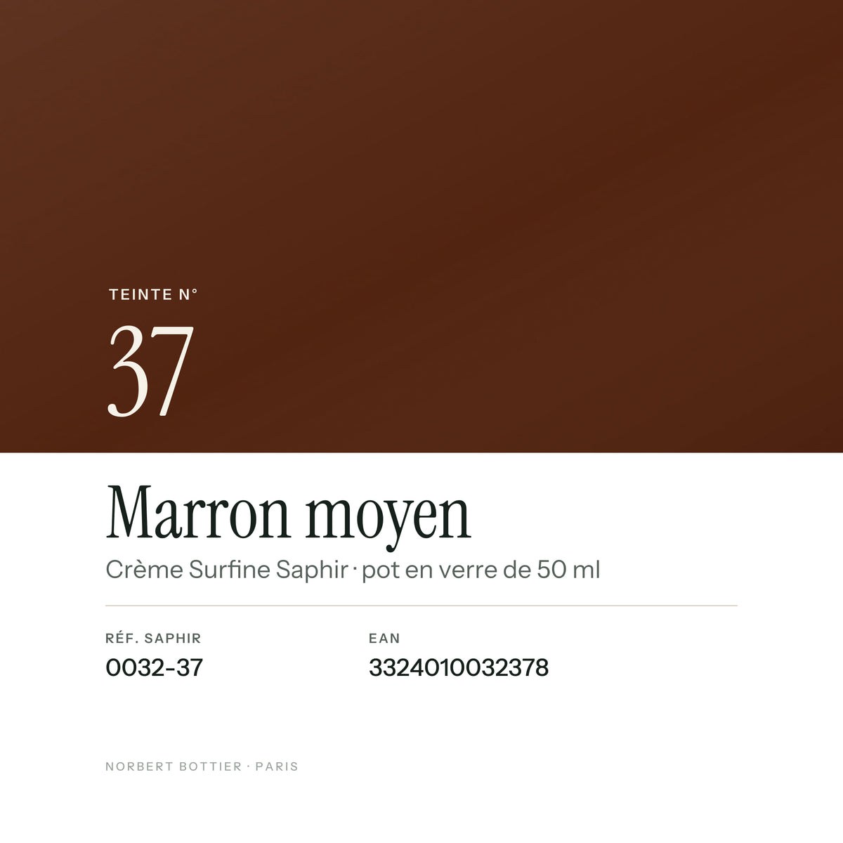 Teinte Marron moyen n° 37 de la Crème Surfine Saphir, réf. 0032-37, EAN 3324010032378