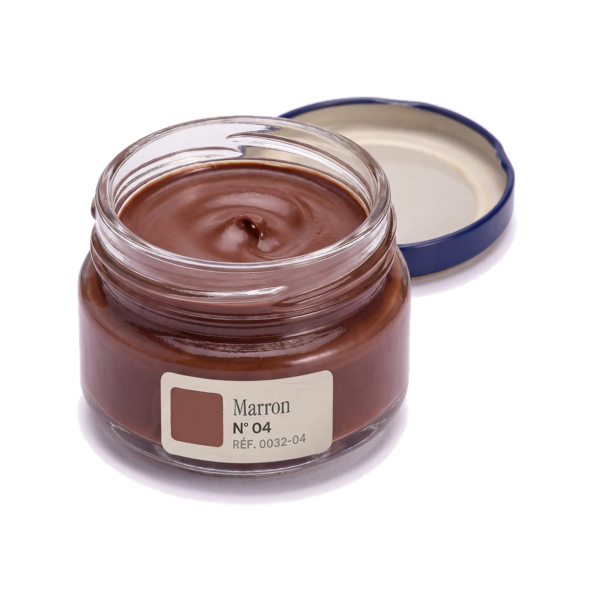 Crème Surfine Saphir Marron, pot ouvert, crème visible