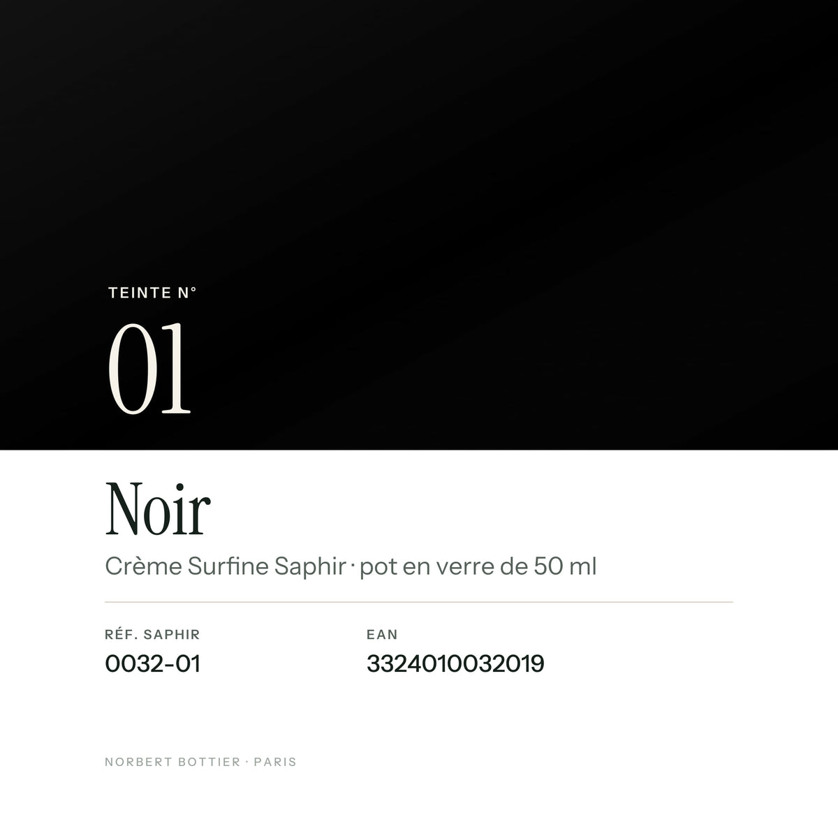 Teinte Noir n° 01 de la Crème Surfine Saphir, réf. 0032-01, EAN 3324010032019