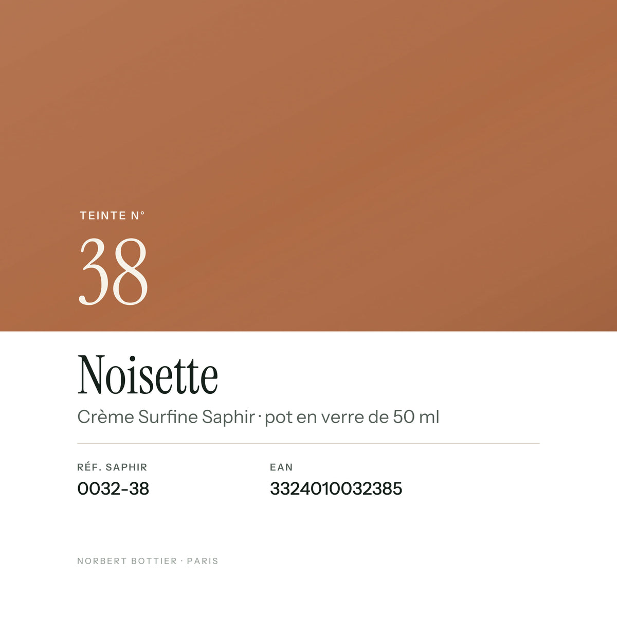 Teinte Noisette n° 38 de la Crème Surfine Saphir, réf. 0032-38, EAN 3324010032385