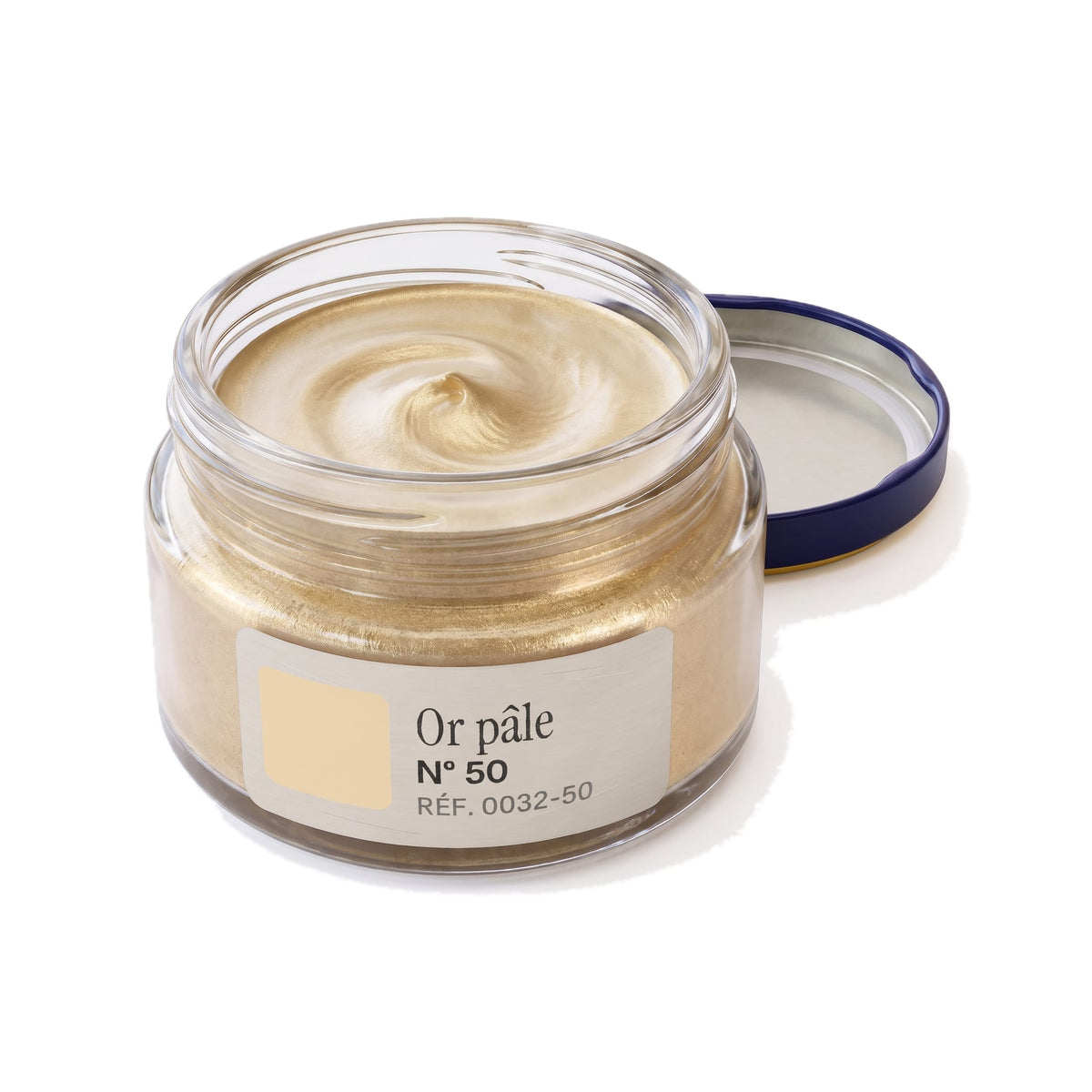 Crème Surfine Saphir Or pâle, pot ouvert, crème visible