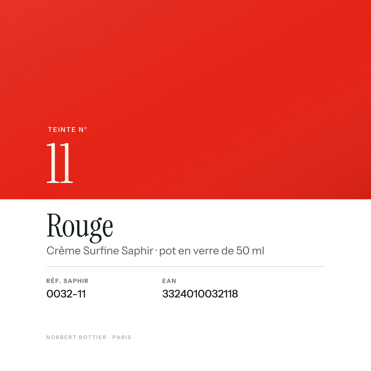 Teinte Rouge n° 11 de la Crème Surfine Saphir, réf. 0032-11, EAN 3324010032118