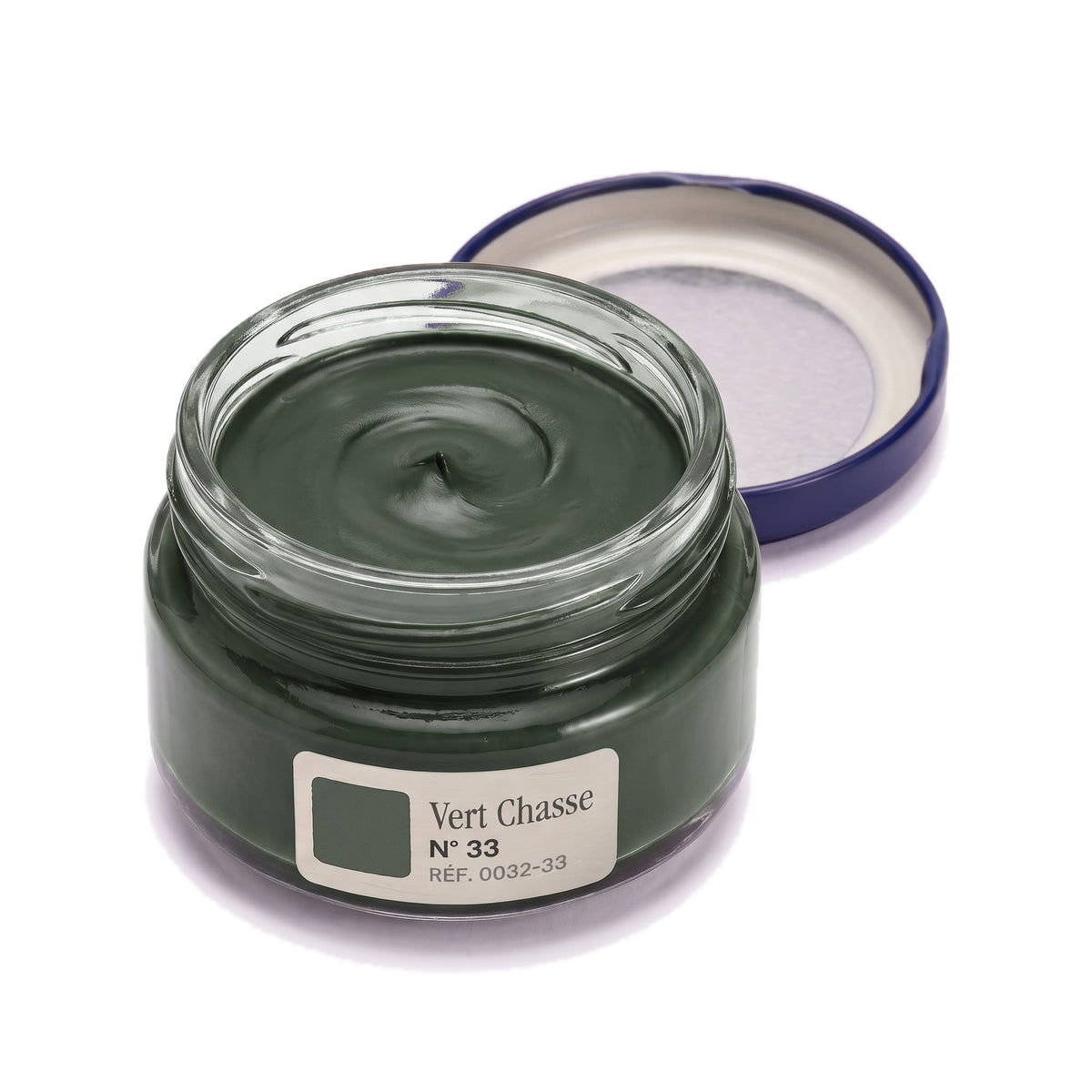 Crème Surfine Saphir Vert Chasse, pot ouvert, crème visible