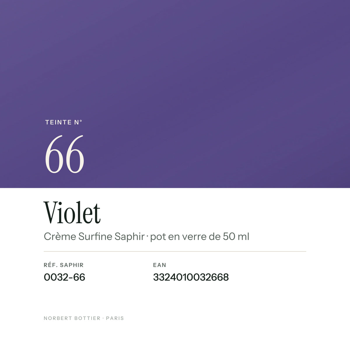 Teinte Violet n° 66 de la Crème Surfine Saphir, réf. 0032-66, EAN 3324010032668