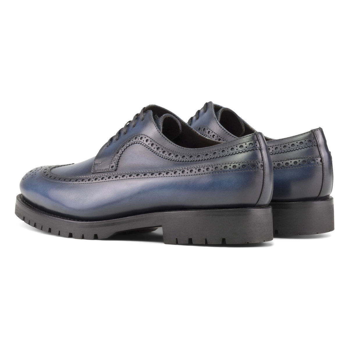 Derby Brogue fleuri en cuir bleu marine - Semelles Commando – vue 2