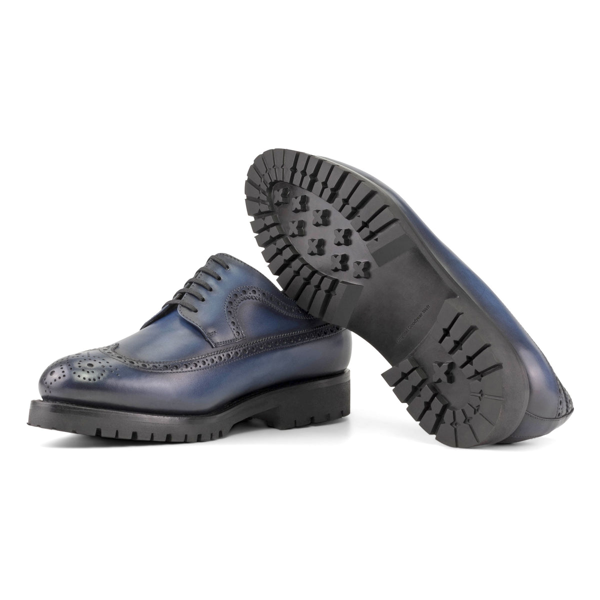 Derby Brogue fleuri en cuir bleu marine - Semelles Commando – vue 3