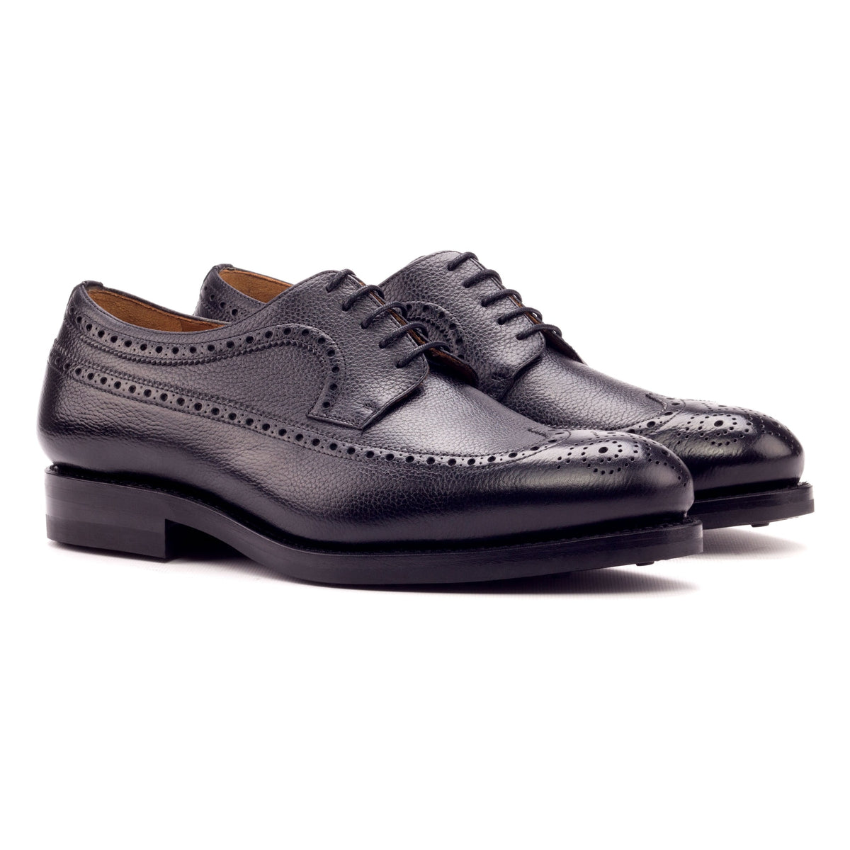 Derby Brogue fleuri en cuir grainé noir - Semelles Dainite – vue 1