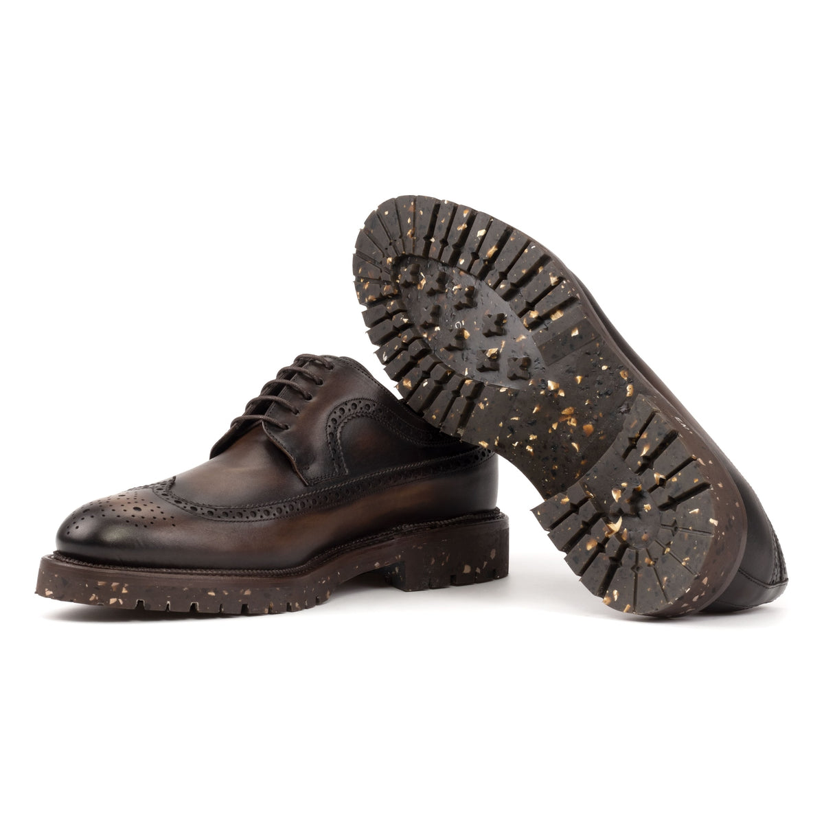 Derby Brogue fleuri en cuir marron foncé - Semelles Commando Recyclées Vibram – vue 2