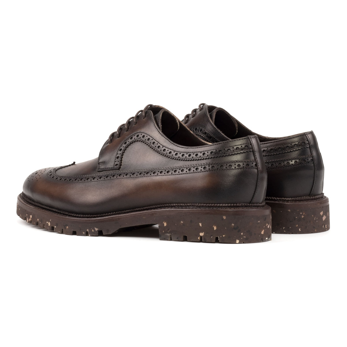 Derby Brogue fleuri en cuir marron foncé - Semelles Commando Recyclées Vibram – vue 3