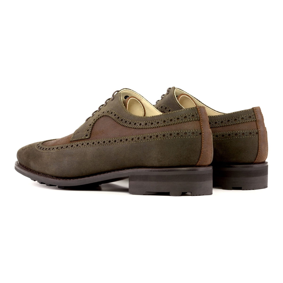 Derby Brogue fleuri en daim gras vert et marron - Semelles Rocky Commando – vue 3