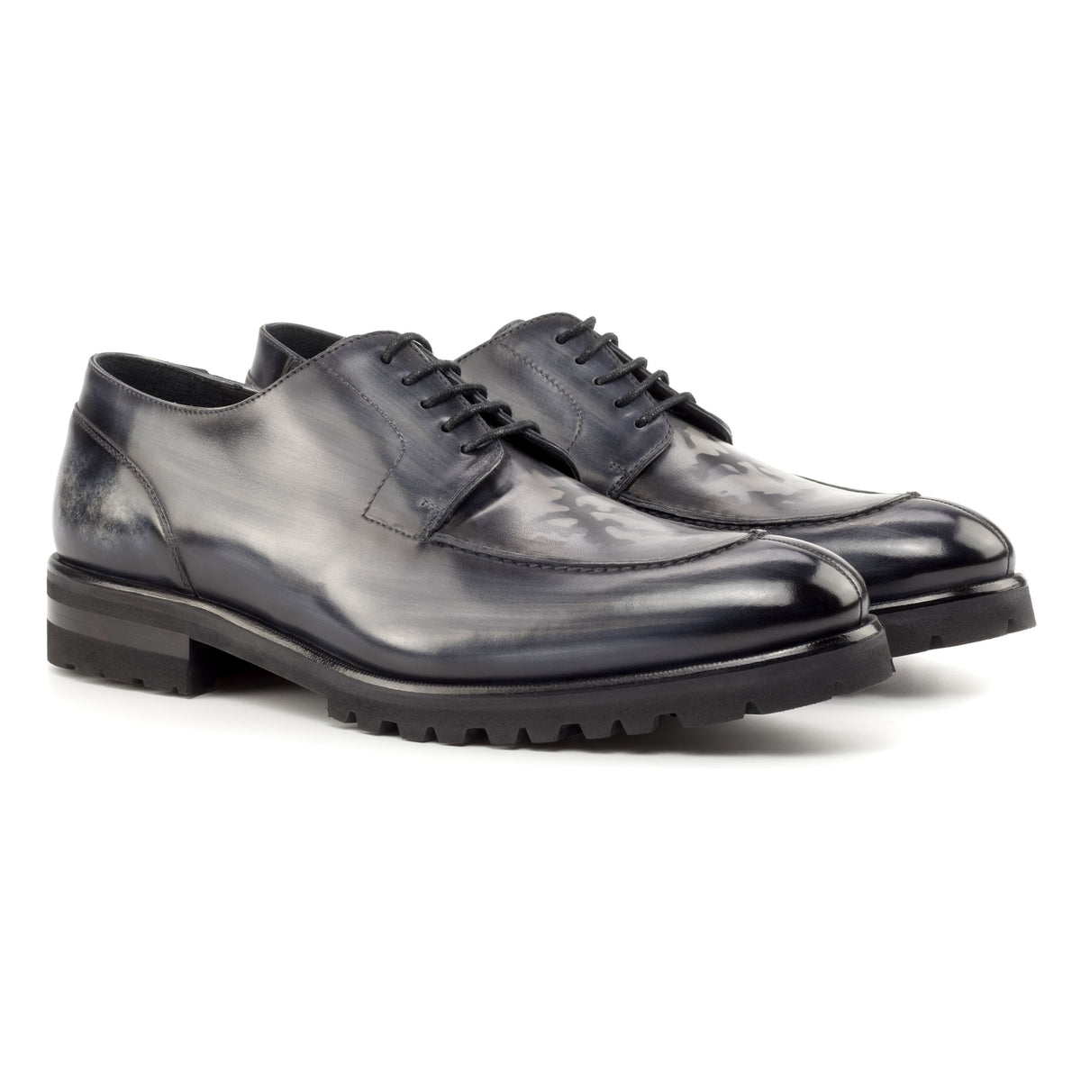 Derby Chasse en cuir patiné gris - Semelles Commando – vue 1