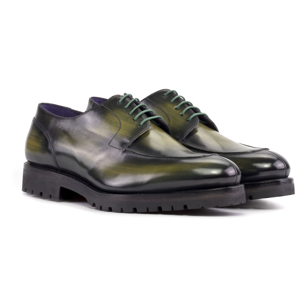 Derby Chasse en cuir patiné vert - Semelles Commando – vue 1