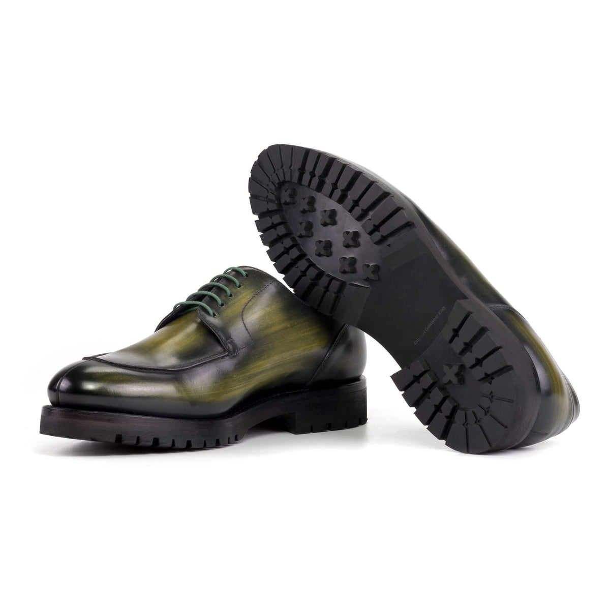Derby Chasse en cuir patiné vert - Semelles Commando – vue 3