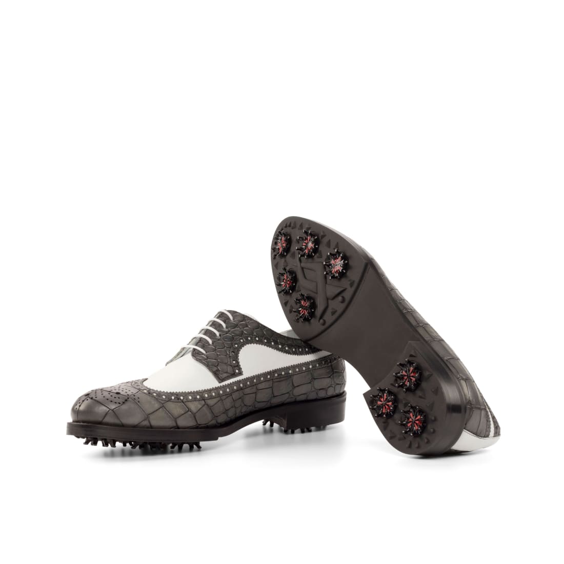 Derbies à lacets de golf en cuir blanc et croco - Chaussures