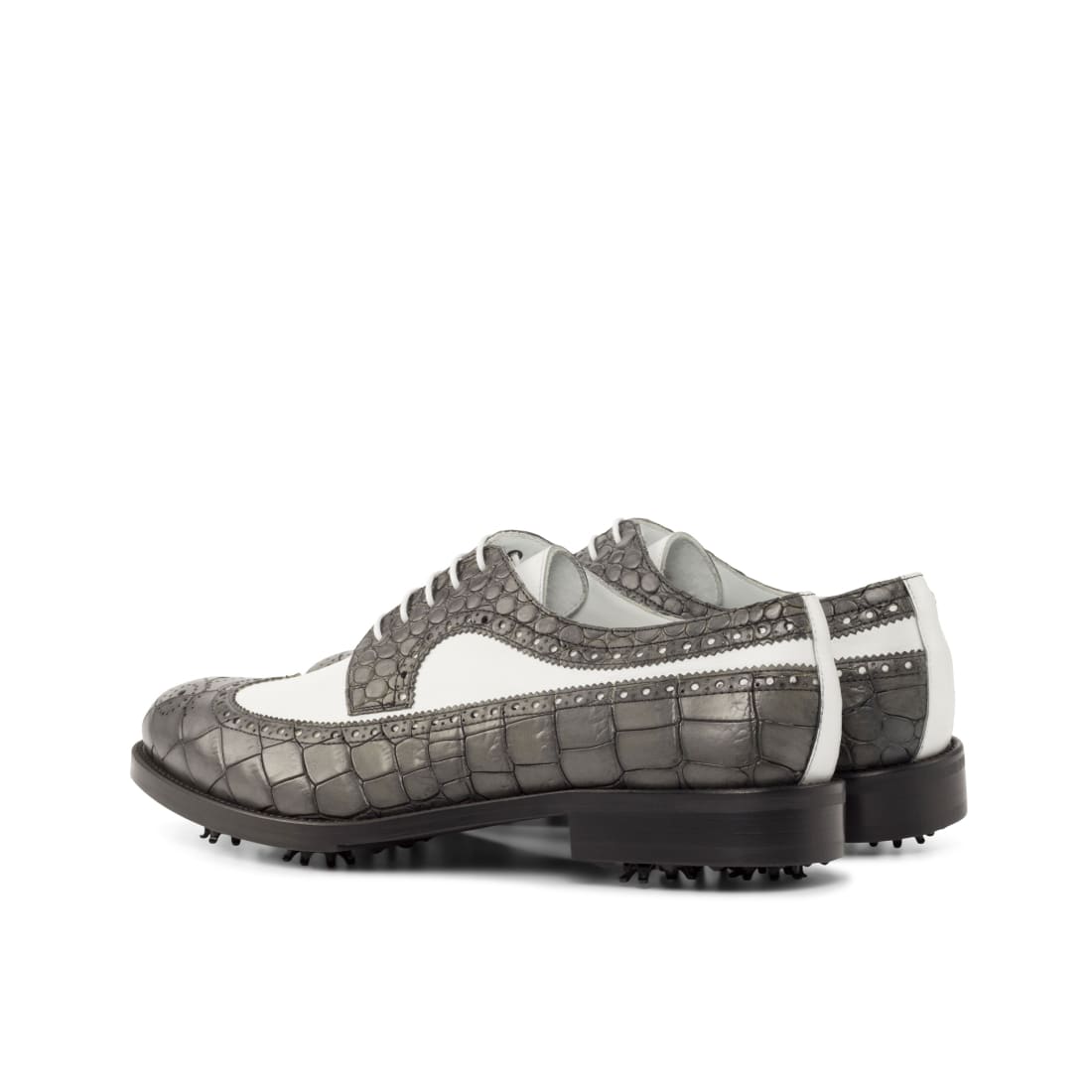 Derbies à lacets de golf en cuir blanc et croco - Chaussures