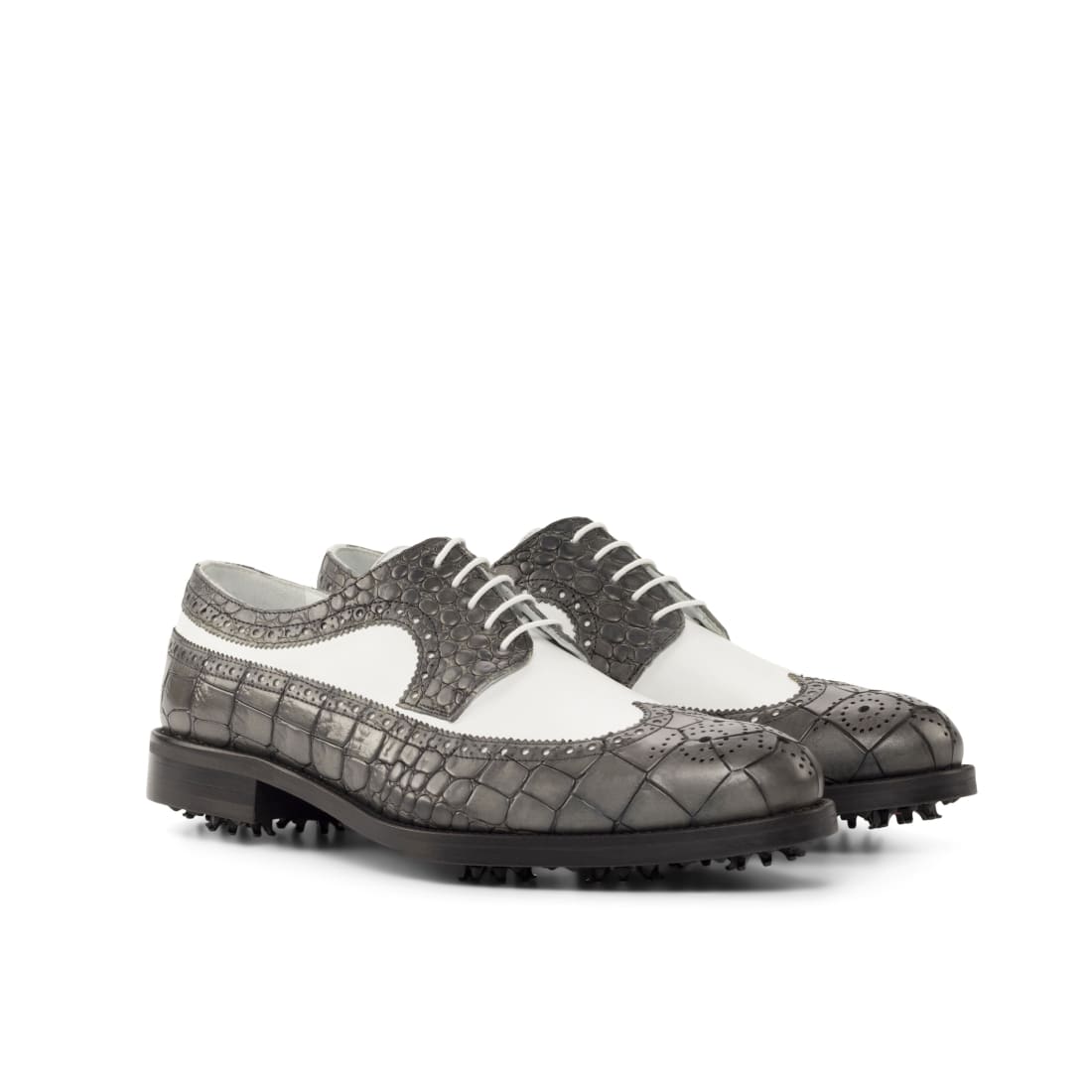 Derbies à lacets de golf en cuir blanc et croco - Chaussures