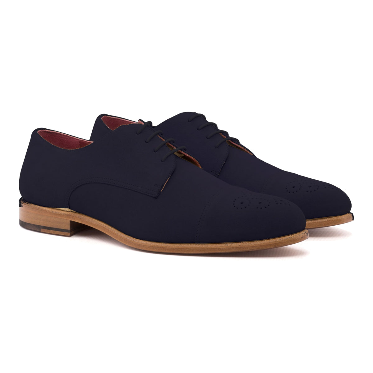 Derby bout droit fleuri en daim bleu marine – vue 1