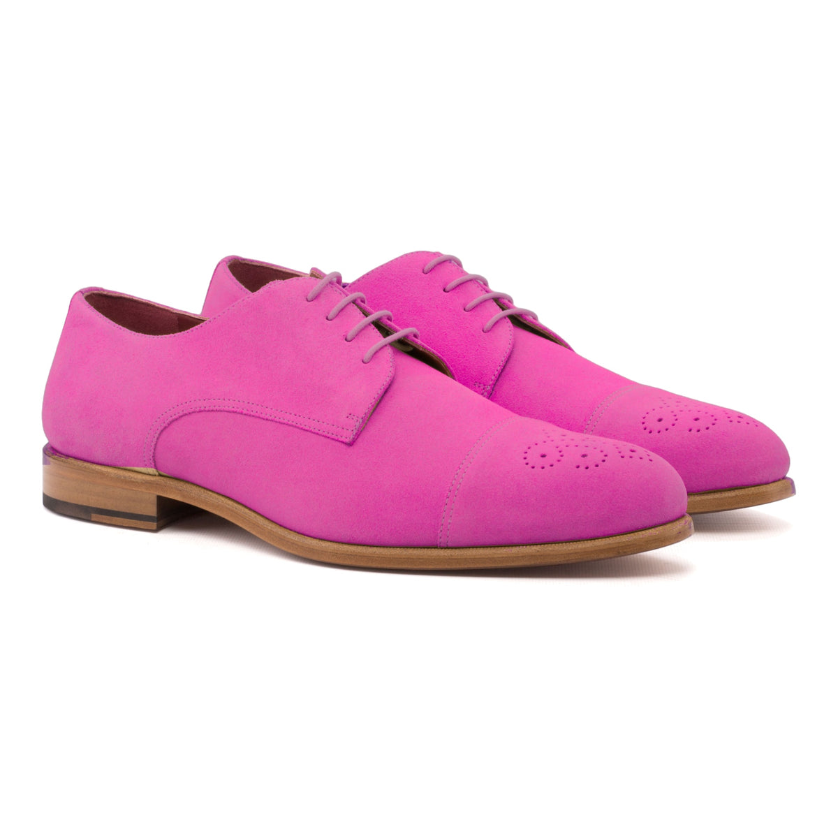 Derby bout droit fleuri en daim de chevreau fuchsia – vue 1