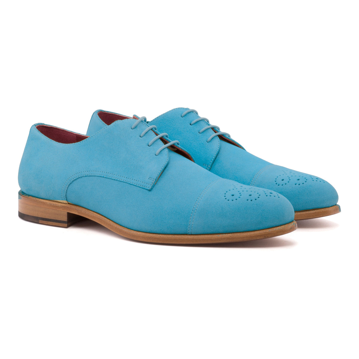 Derby bout droit fleuri en daim de chevreau turquoise – vue 1