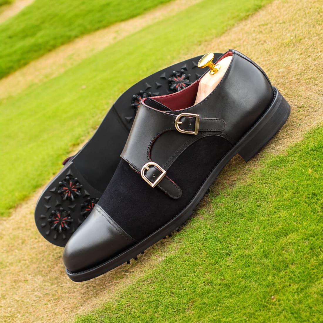 Derby double boucles de golf en cuir et daim - Chaussures