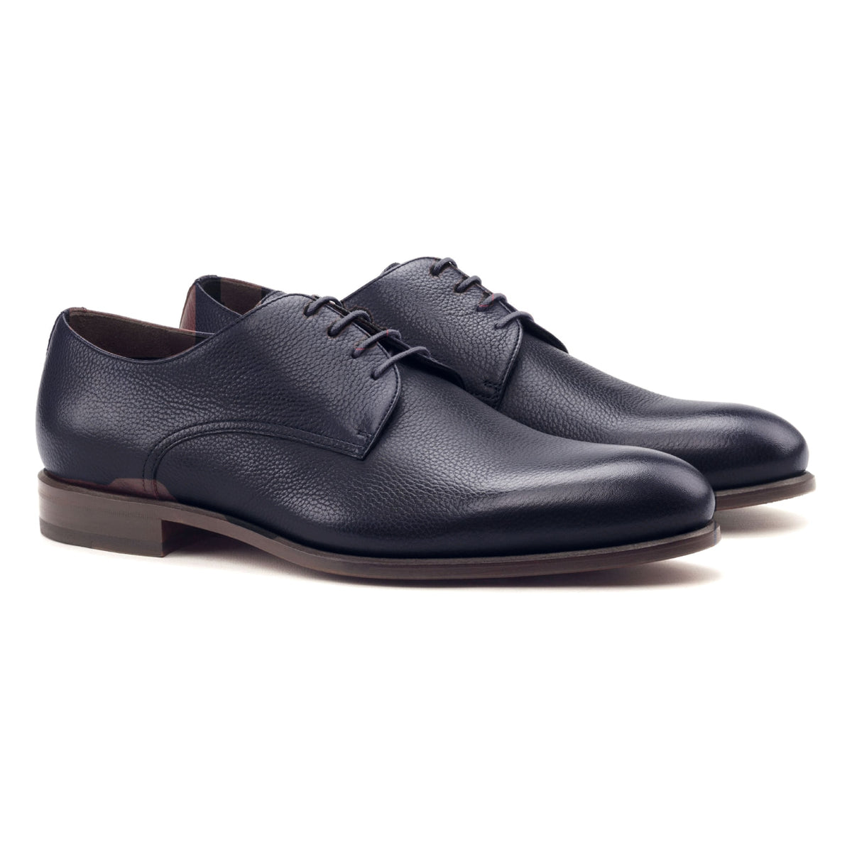Derby en cuir grainé bleu pétrole – vue 1