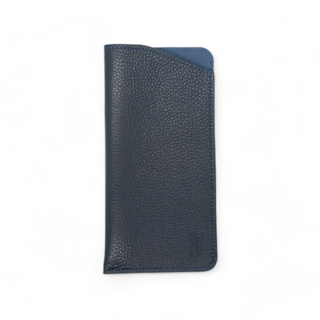 Étui à lunettes en cuir grainé Bleu Marine - Grand (lunettes
