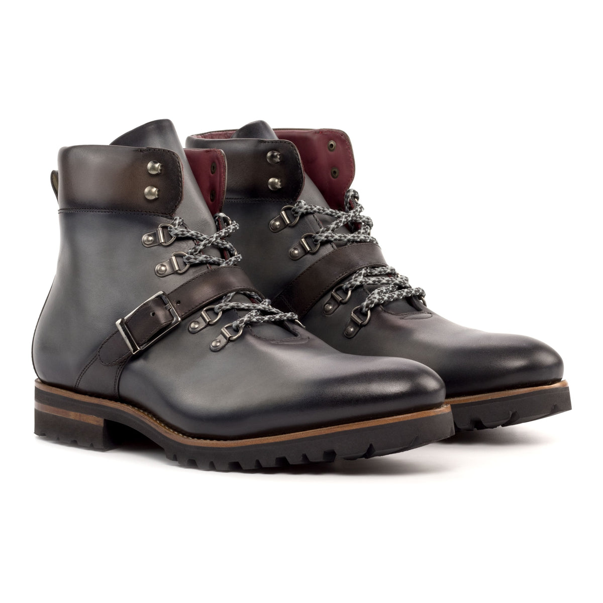 Hiking Boots en cuir gris - Semelles Commando – vue 1