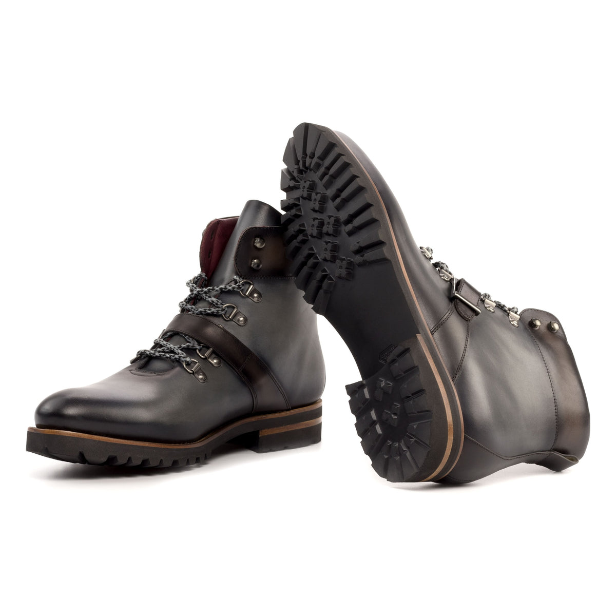 Hiking Boots en cuir gris - Semelles Commando – vue 2