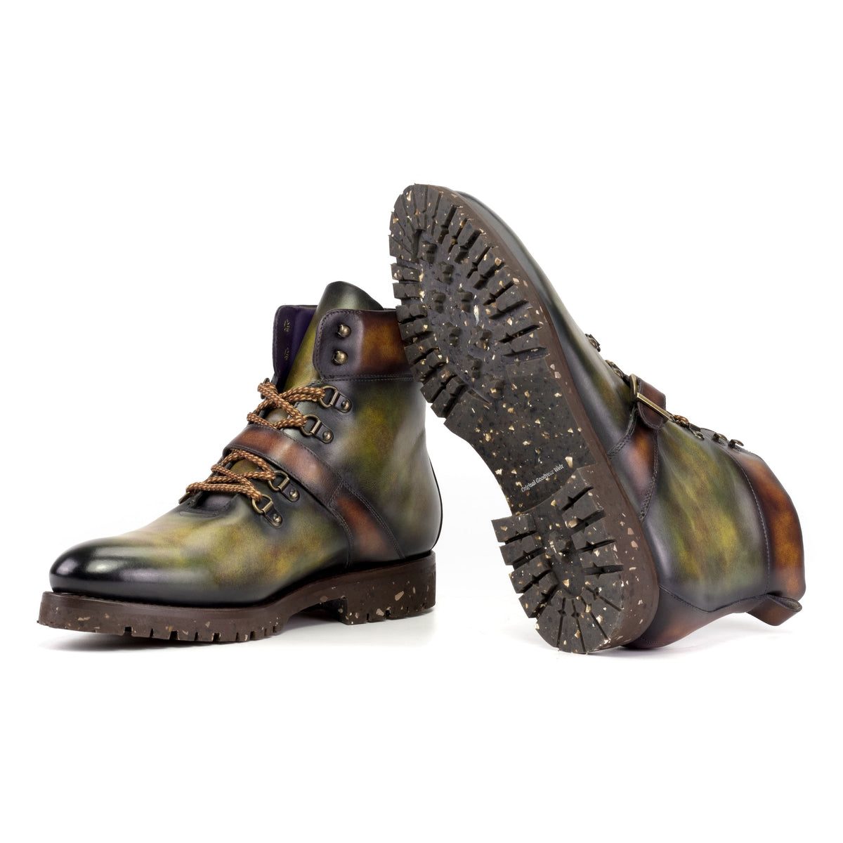 Hiking Boots en cuir patiné vert et marron - Semelles Commando Recyclées Vibram® – vue 2