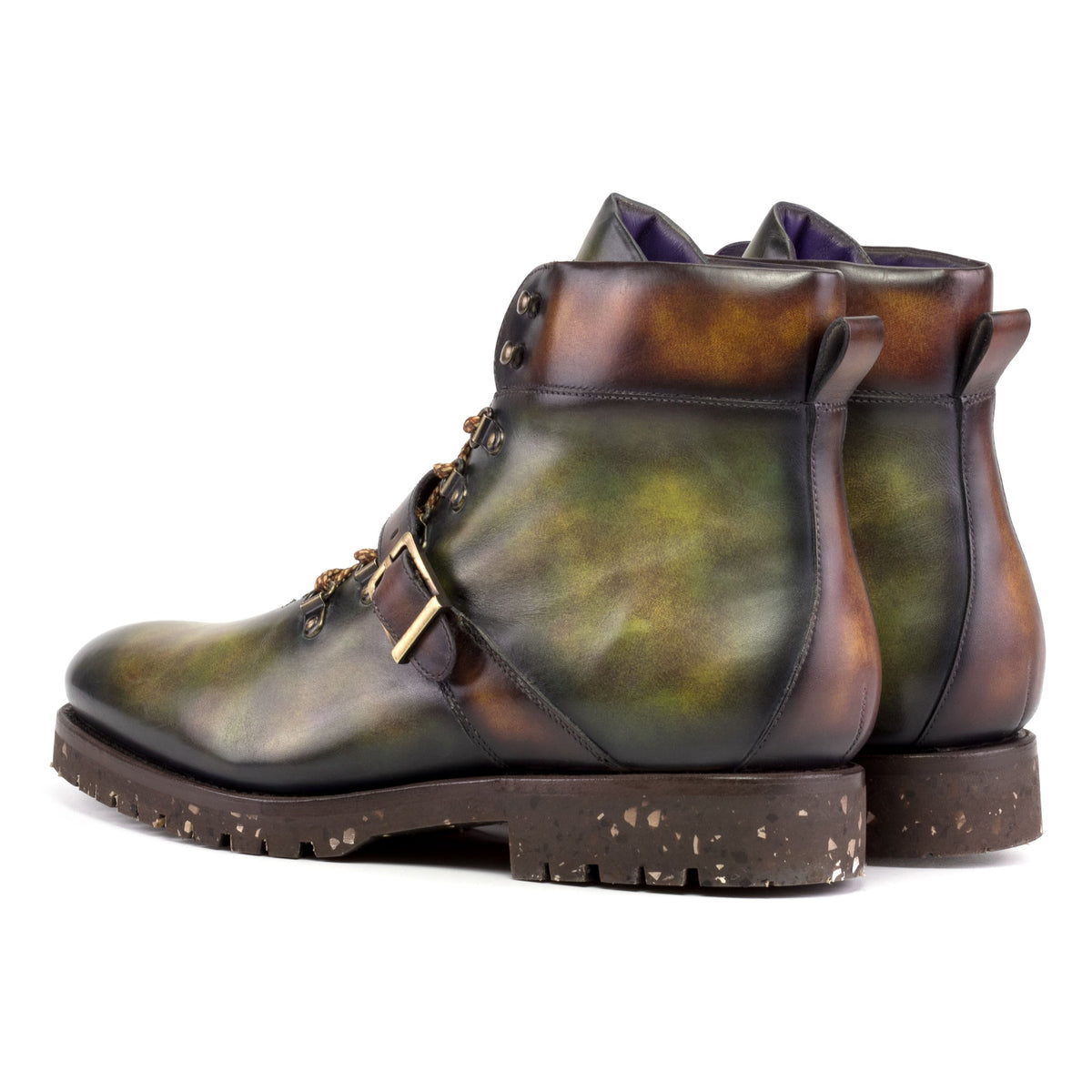 Hiking Boots en cuir patiné vert et marron - Semelles Commando Recyclées Vibram® – vue 3