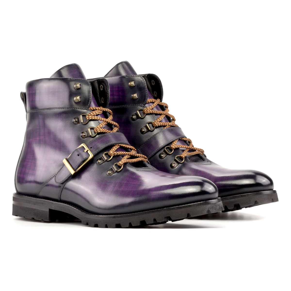 Hiking Boots en cuir patiné violet - Semelles Commando – vue 1