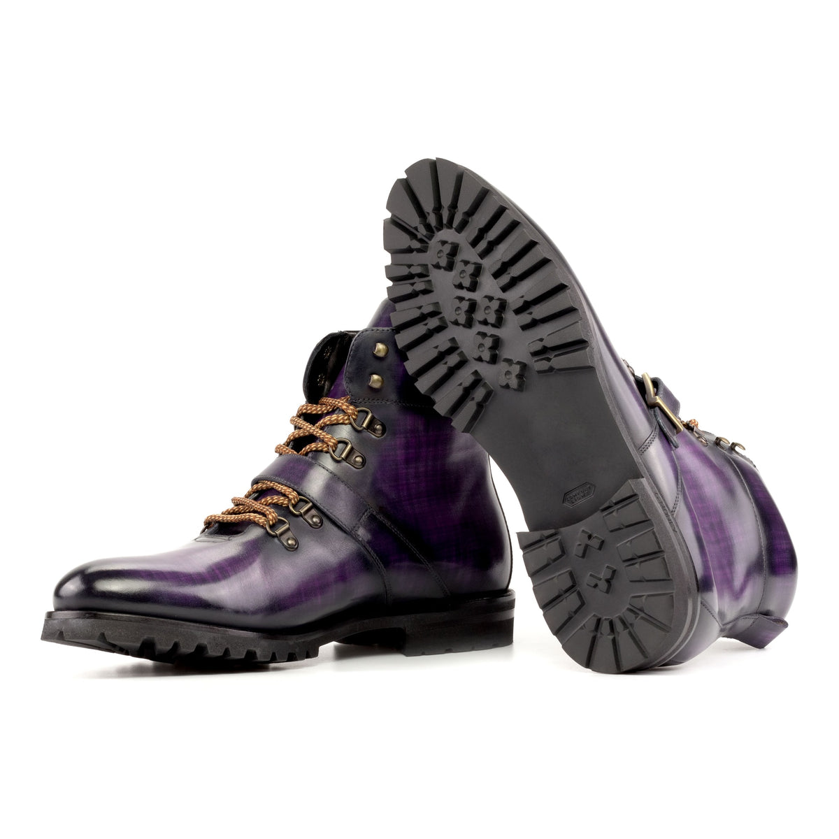 Hiking Boots en cuir patiné violet - Semelles Commando – vue 2