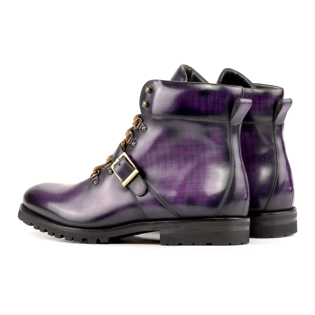 Hiking Boots en cuir patiné violet - Semelles Commando – vue 3