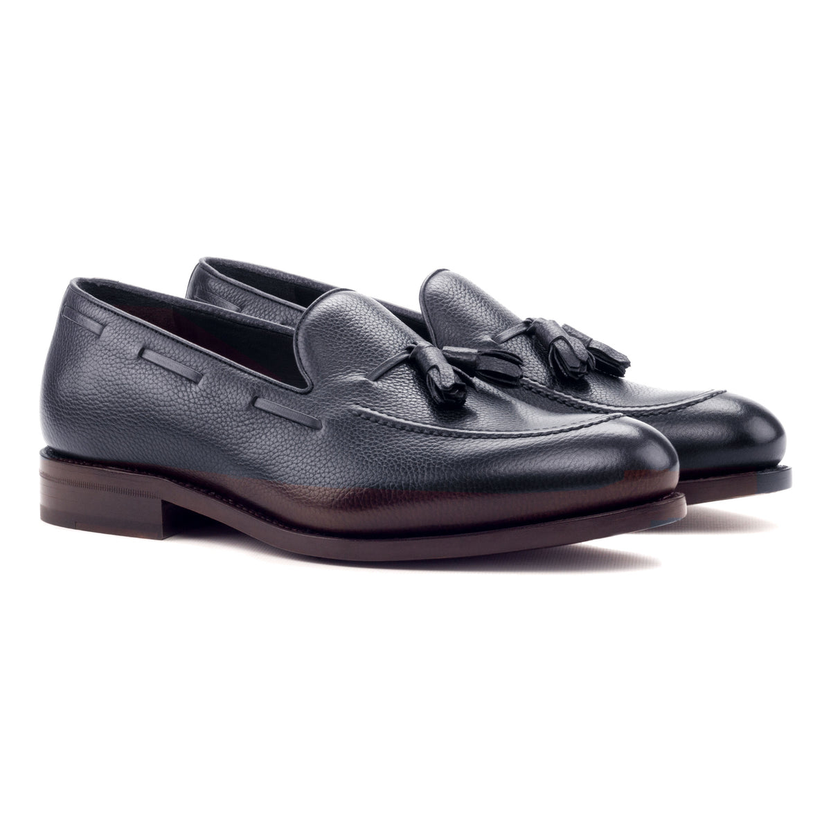 Mocassin à glands en cuir grainé bleu pétrole – vue 1