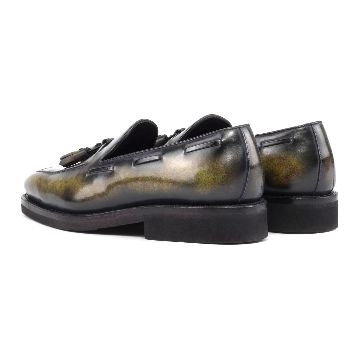 Mocassin à glands en cuir patiné vert - Semelles Caoutchouc – vue 3