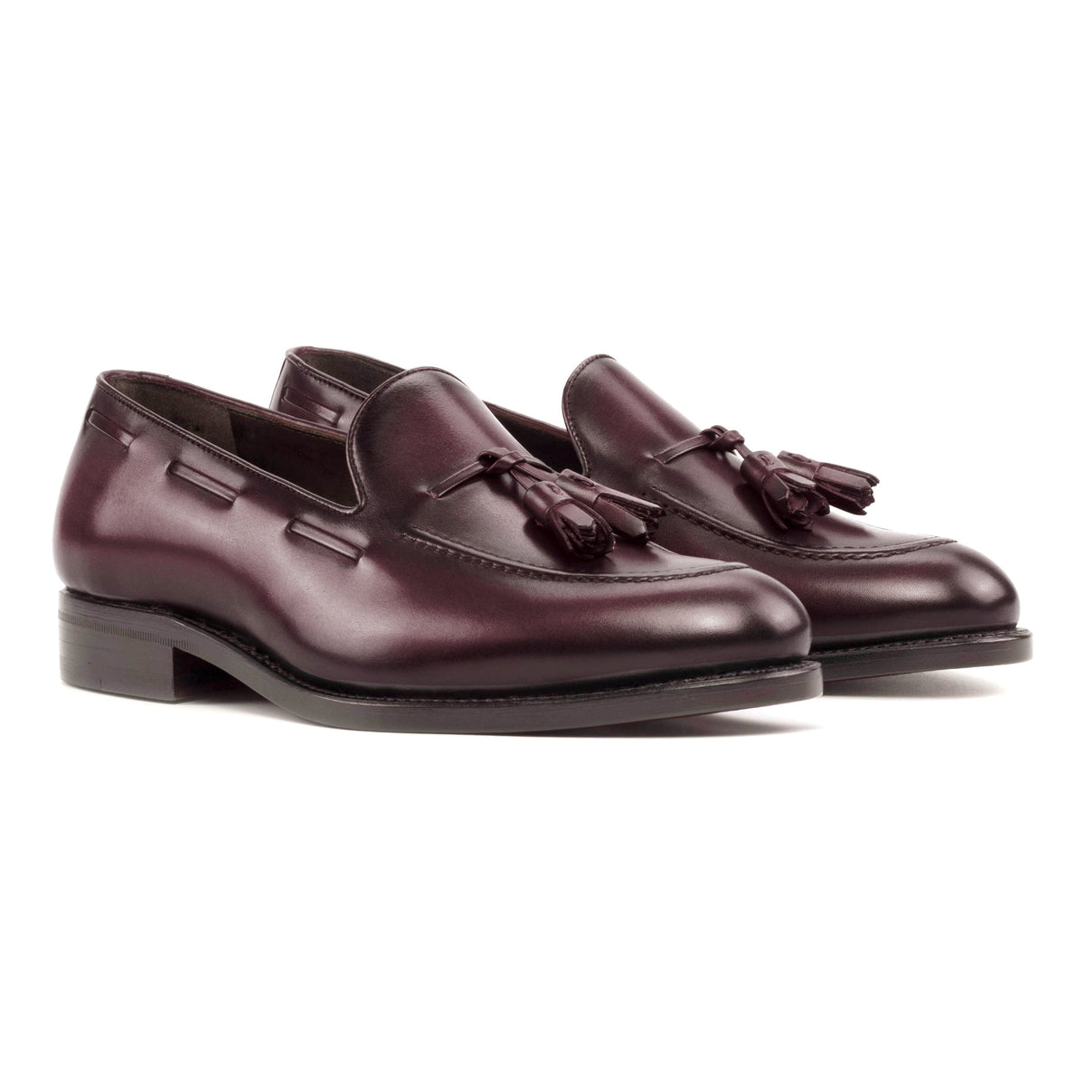 Mocassin à glands en cuir teinté main bordeaux – vue 1
