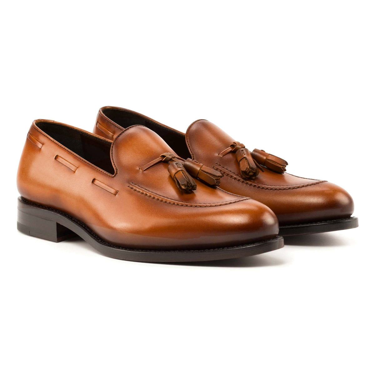 Mocassin à glands en cuir teinté main cognac – vue 1
