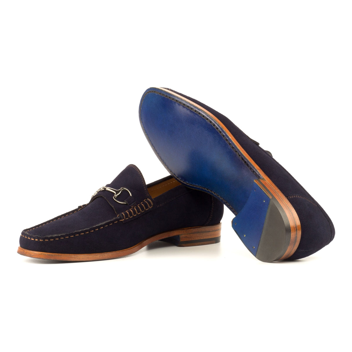 Mocassin à mors en cuir daim bleu marine – vue 2